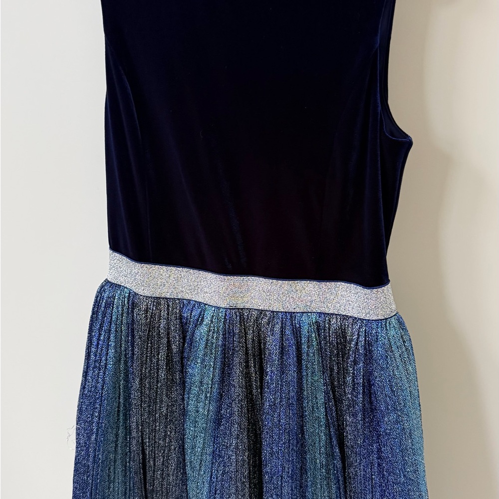 Girls Navy Velvet and Shimmer Skirt Casual Dress
